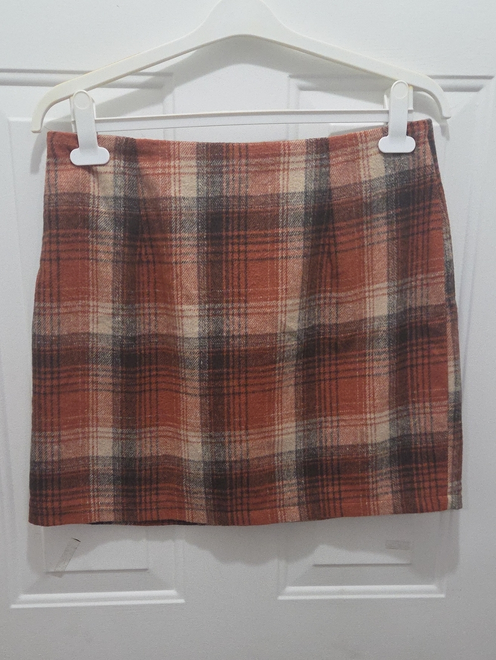 iO Plaid Mini Skirt in Rust, Gray and Cream L